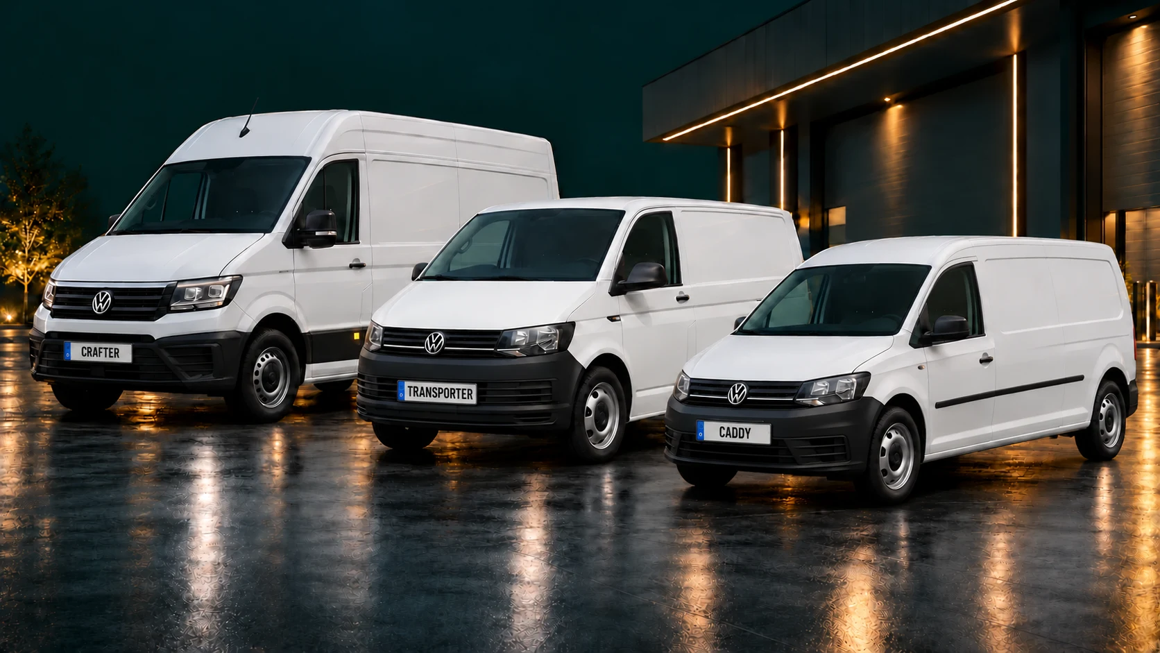 Illustrative Darstellung von Crafter, Transporter T6 und Caddy Maxi